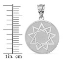 .925 Sterling Silver Bahá'í Faith 9 Point Star Beaded Medallion Pendant with measurements
