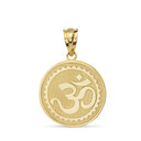 Hindu Spiritual Symbol Om Yoga Disc Pendant Necklace in Solid Gold (Yellow/Rose/White)
