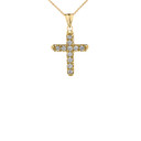 Mini Elegant Diamond Cross Pendant Necklace In Yellow Gold