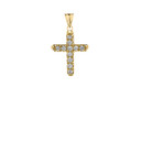 Mini Elegant Diamond Cross Pendant Necklace In Yellow Gold