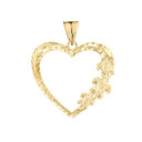 Hawaiian Honu Turtles  Heart Pendant Necklace in Yellow Gold