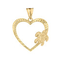 Honu Hawaiian Turtle  Heart Pendant Necklace in Yellow Gold