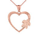 Gold Honu Hawaiian Turtle  Heart Pendant Necklace(Available In Yellow/Rose/White Gold)