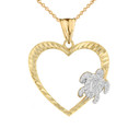 Gold Honu Hawaiian Turtle  Heart Pendant Necklace(Available In Yellow/Rose/White Gold)