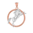 Stallion Horse Rope Pendant Necklace in Two Tone Rose Gold