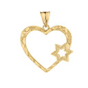 Star Of David Heart Pendant Necklace in Yellow Gold