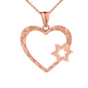 Star Of David Heart Pendant Necklace in Rose Gold