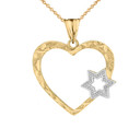 Star Of David Heart Pendant Necklace in Two-Tone Yellow Gold