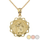 Round Saint Christopher Pendant Necklace in Gold (Yellow/Rose/White)