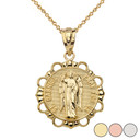 Round Saint Gabriel Pendant Necklace in Gold (Yellow/Rose/White)