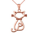 Openwork Backwards Cat Pendant Necklace in Rose Gold