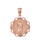 Solid Rose Gold Round Saint Andrew Pendant Necklace