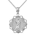 Solid White Gold Round Saint Andrew Pendant Necklace