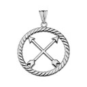 Crossed Arrows Friendship Symbol in Rope Pendant Necklace in White Gold