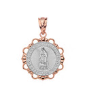 Solid Two Tone Rose Gold Round Our Lady Of Guadalupe Pendant Necklace