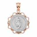 Gold Round Saint Mary Pendant Necklace  (Available In Yellow/Rose/White/Two Tone Gold Gold)