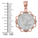 Solid Two Tone Rose Gold Round Saint Michael Pendant Necklace