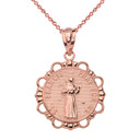 Solid Rose Gold Round Saint Francis Pendant Necklace