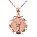 Solid Rose Gold Round Saint Jude Pendant Necklace