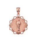 Solid Rose Gold Round Saint Jude Pendant Necklace