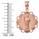 Solid Rose Gold Round Saint Jude Pendant Necklace