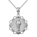 Solid White Gold Round Saint Jude Pendant Necklace