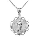 Solid White Gold Round Saint Lazarus Pendant Necklace