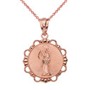 Solid Rose Gold Round Santa Muerte Pendant Necklace