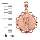 Solid Rose Gold Round Santa Muerte Pendant Necklace