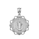 Sterling Silver Round Saint Benito Pendant Necklace