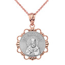 Solid Two Tone Rose Gold Round Saint Nectarios Pendant Necklace