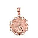 Solid Rose Gold Round Saint Joseph Pendant Necklace