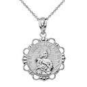 Solid White Gold Round Saint Joseph Pendant Necklace