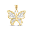 Filigree Butterfly Pendant Necklace in Two-Tone Yellow Gold