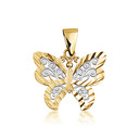 Solid Gold  Butterfly Pendant Necklace in Two-Tone (Available in Yellow/Rose/White)
