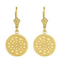 Solid Gold Yantra Tantric Indian Yoga Disc Circle Earring Set(Available in Yellow/Rose/White Gold)