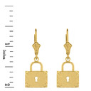 Solid Gold  Swirl Rectangle Keyhole Padlock Earring Set(Available in Yellow/Rose/White Gold)