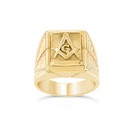 Gold Textured Freemason Square & Compass Signet Ring (Available in Yellow/Rose/White Gold)