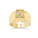 Yellow Gold Freemason Square & Compass Men's Signet Ring