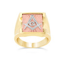 Gold Textured Freemason Square & Compass Men's Signet Ring (Available in Yellow/Rose/Multi-Tone Gold)