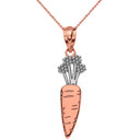 Solid Two Tone Rose Gold Carrot Vegetable Pendant Necklace