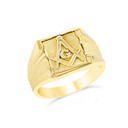 Gold Textured Freemason Square & Compass Square Signet Ring