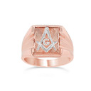 Two Tone Rose Gold Textured Freemason Square & Compass Square Signet Ring