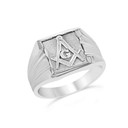 .925 Sterling Silver Textured Freemason Square & Compass Square Signet Ring