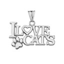 "I Love Cats" Pendant Necklace in White Gold