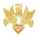 Gold Pendants - Two Tone Gold Heart Pendant with LoveBirds