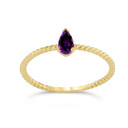 Dainty Genuine Stone Pear Shape Rope Ring in Gold