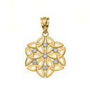 Diamond Triquetra Celtic Dara Endless Knot Pendant in Solid Gold