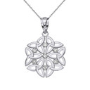 Diamond Triquetra Celtic Dara Endless Knot Pendant Necklace in white Gold