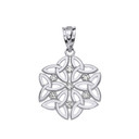 Diamond Triquetra Celtic Dara Endless Knot Pendant in white Gold